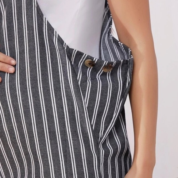 Maternity Dark Grey White Striped Overall Shorts - Picture 5 of 5